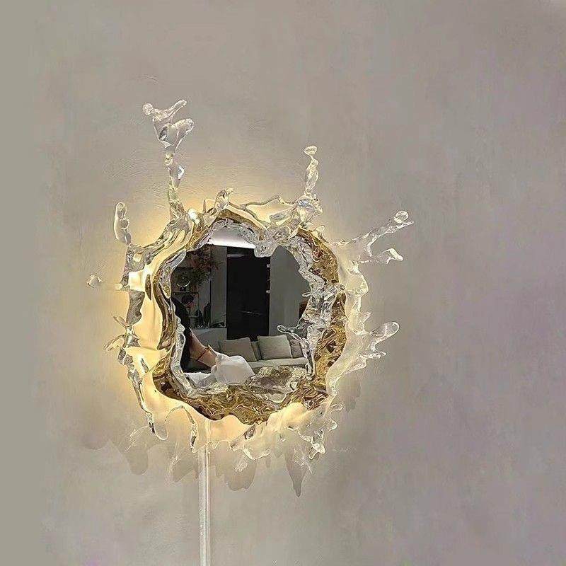铂晶艺术瑞水之镜客厅壁灯玄关装饰水花梳妆镜子灯酒店别墅氛围︴