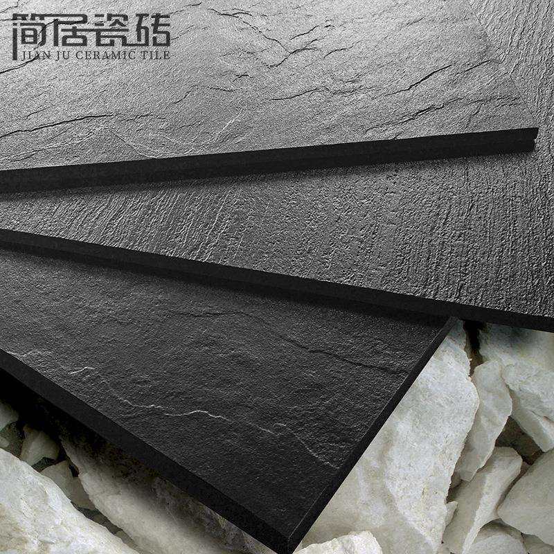 超黑色凹凸板岩通体广东佛山瓷砖 哑光墙砖店铺商场地板砖600/8