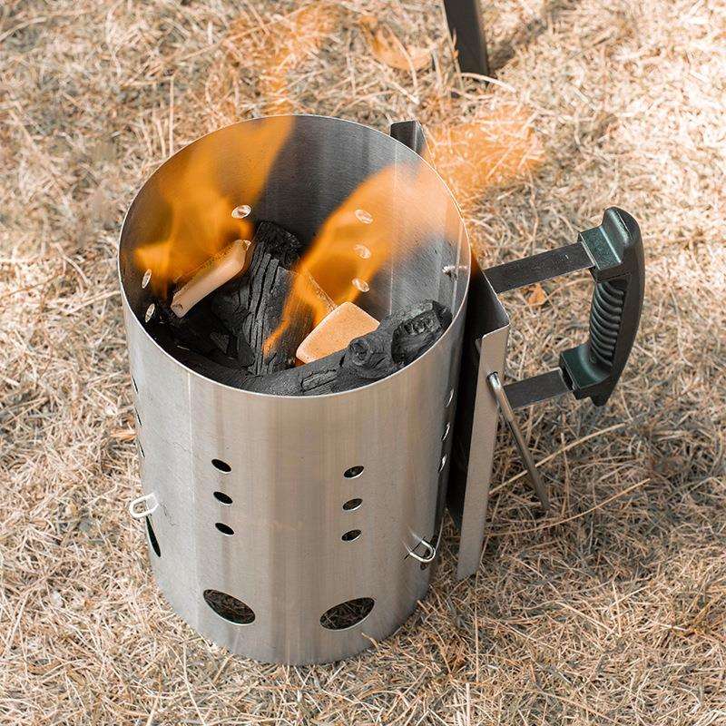 跨境户外木炭引火桶野营便携式点炭桶不锈钢木炭引燃引碳桶烧烤炉