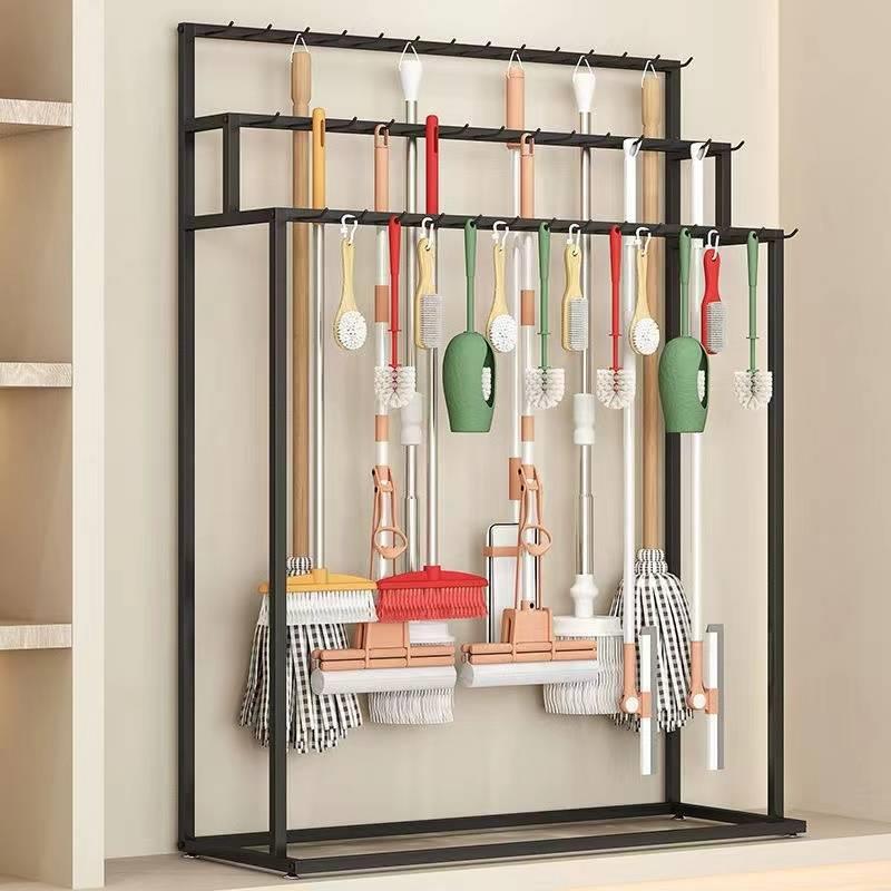 超市拖把扫把展示架挂拖布货架五金店收纳放扫帚移动陈列腰带