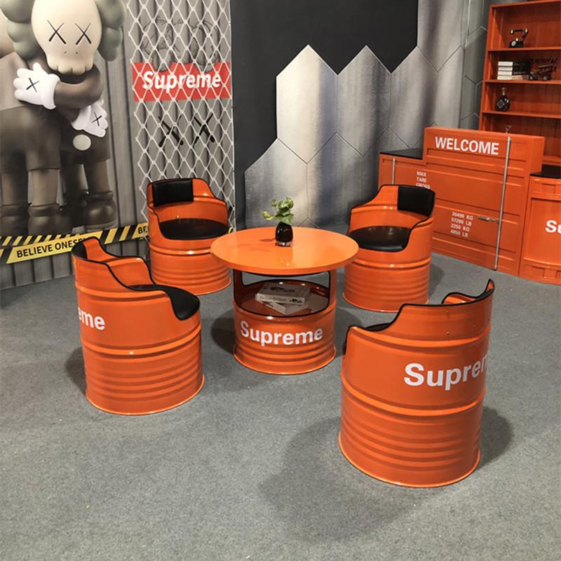 工业风接待洽谈区会客休息创意油桶沙发椅商用卡座酒吧店桌椅组合