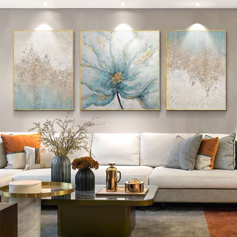 手绘油画美式花卉客厅装饰画现代简约玄关餐厅沙发挂画三联壁画图片