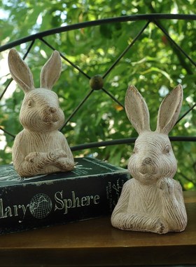 森系田园木纹半身兔子树脂像雕塑动E物装饰花园阳台摆件创意乔迁