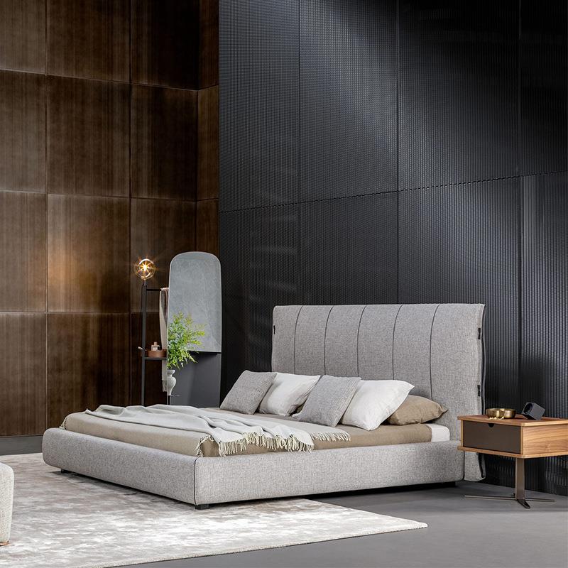 意式极简双人床现代简约设计师款黑色布艺床主卧轻奢悬浮床