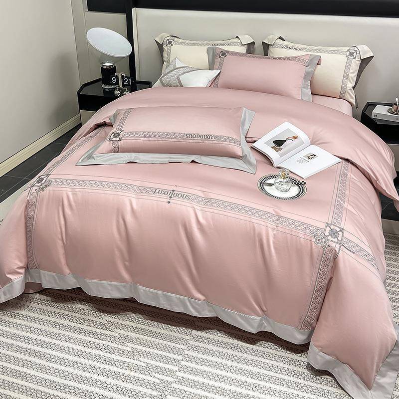 秋冬新款100s轻奢长绒棉刺绣四件套全棉纯棉床单被套匹马棉床笠款