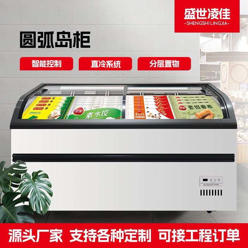 圆弧岛柜 商超水饺预制菜冷冻菜柜雪糕柜 铜管制冷推拉门冷藏岛柜