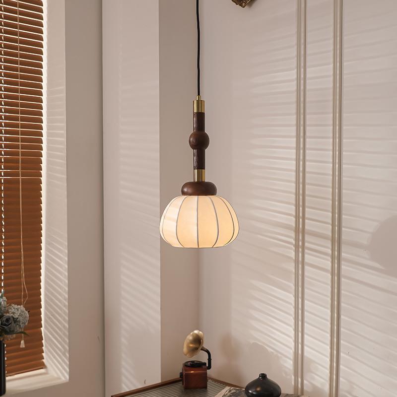 法式蚕丝复古风餐厅吊灯中古风护眼吊灯主卧室房间书房床头小吊灯