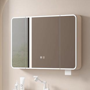 挂墙式镜柜单独太空铝智能浴室储物镜柜卫生间圆弧奶油风美妆镜子
