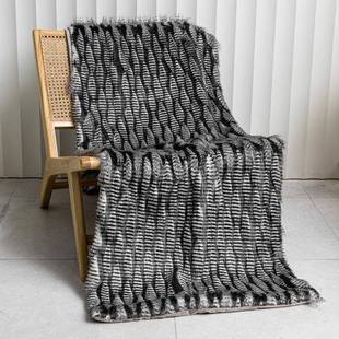 简约现代样板间床旗仿山鸡毛搭毯咖色床盖轻奢酒店床尾巾软装搭配