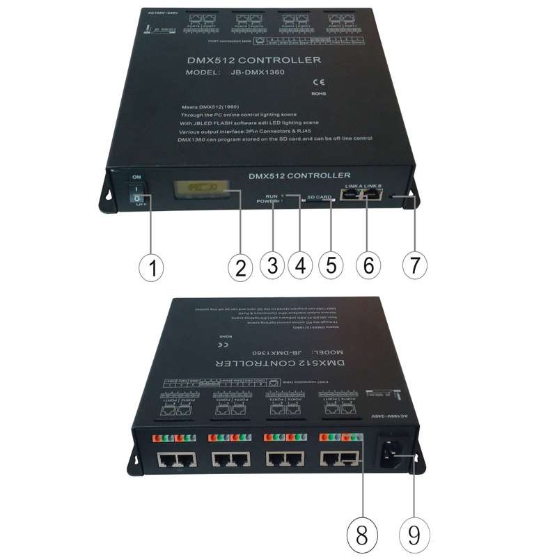 8端口输出 每口MAX带载170点 动画 图片播放 红外遥控DMX512主控