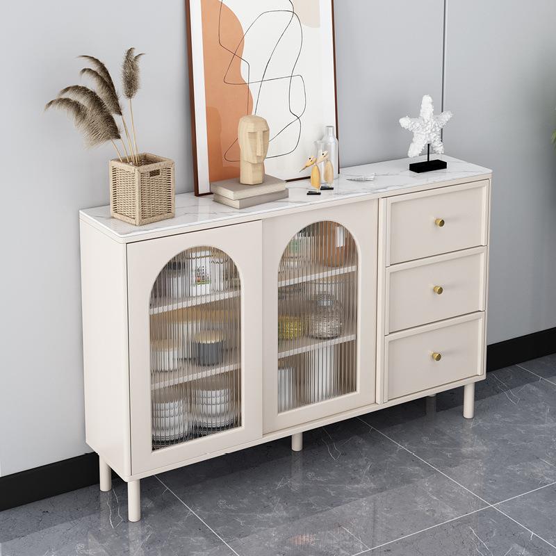 家用超薄餐边柜实木30CM客厅收纳柜靠墙推拉门茶水柜厨房置物边