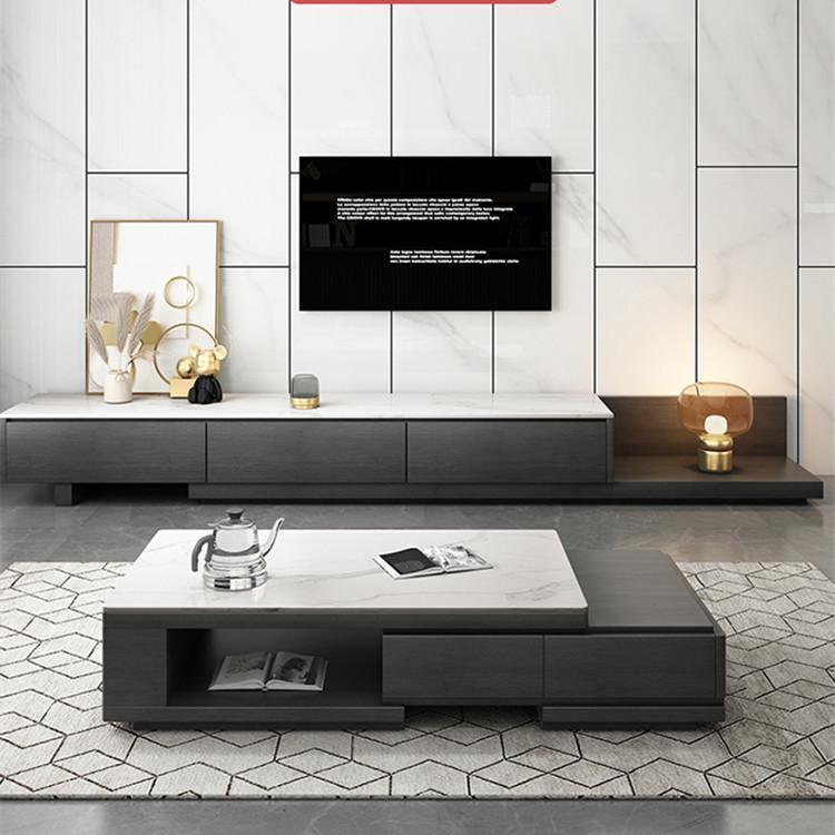 客厅可伸缩茶几电视柜组合现代简约网红经典型客厅岩板茶几多功能