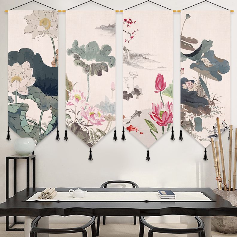 餐厅布艺旗民族风中式挂画沙发背景墙画三角画玄关书房装饰挂毯挂图片