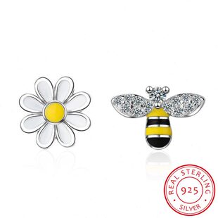 Lovely Zircon Women Flower For Sun Bee Asymmetric Earrings