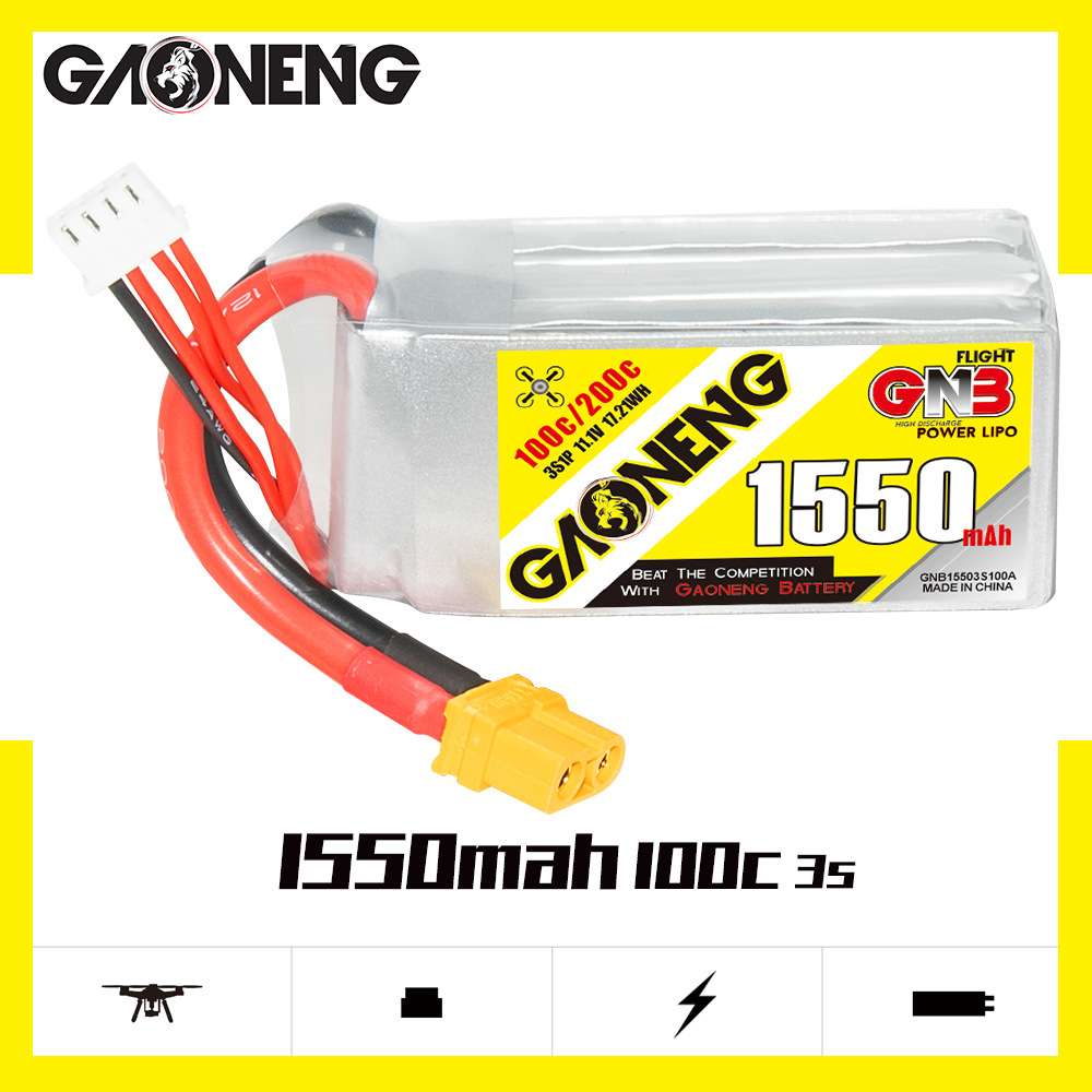 GNB高能1550mAh 3S 11.1V 100C穿越机航模船模FPV高倍率电池