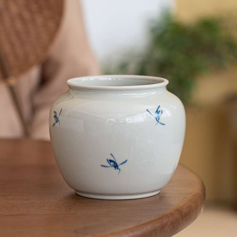 仿古手绘兰花建水陶瓷茶洗茶渣缸水盂家用盖碗茶具干泡台茶道配件