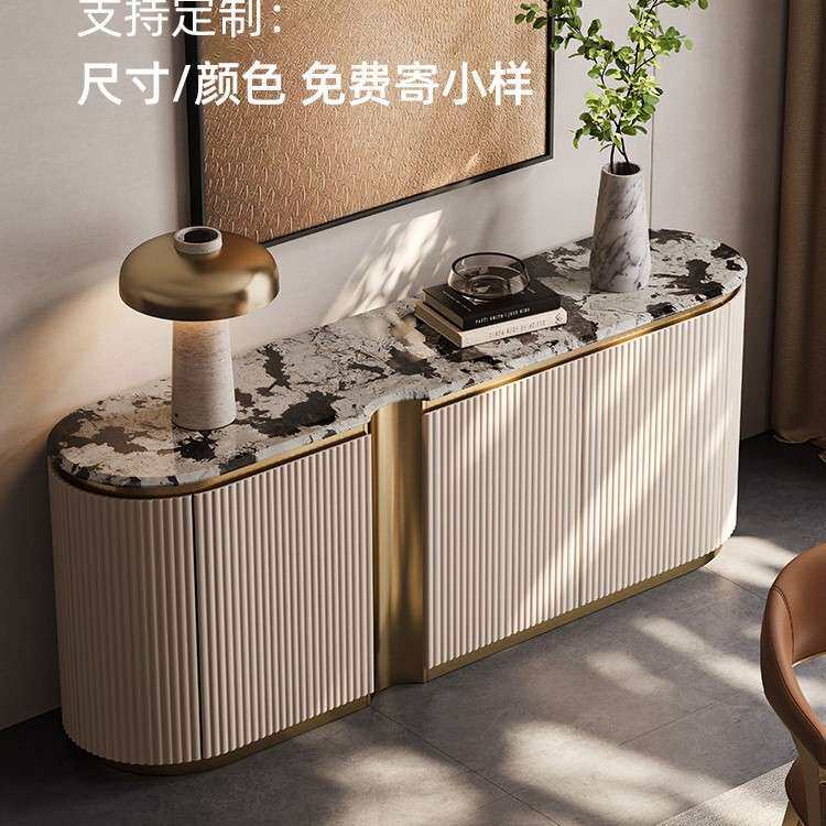 轻奢天然大理石餐边柜餐厅高端靠墙一体家用实木储物柜入户装饰柜