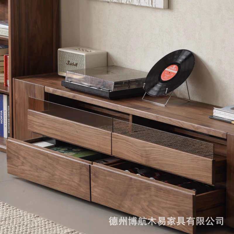 北美黑胡桃木全实木电视柜简约客厅家用收纳储物柜一体收纳升级