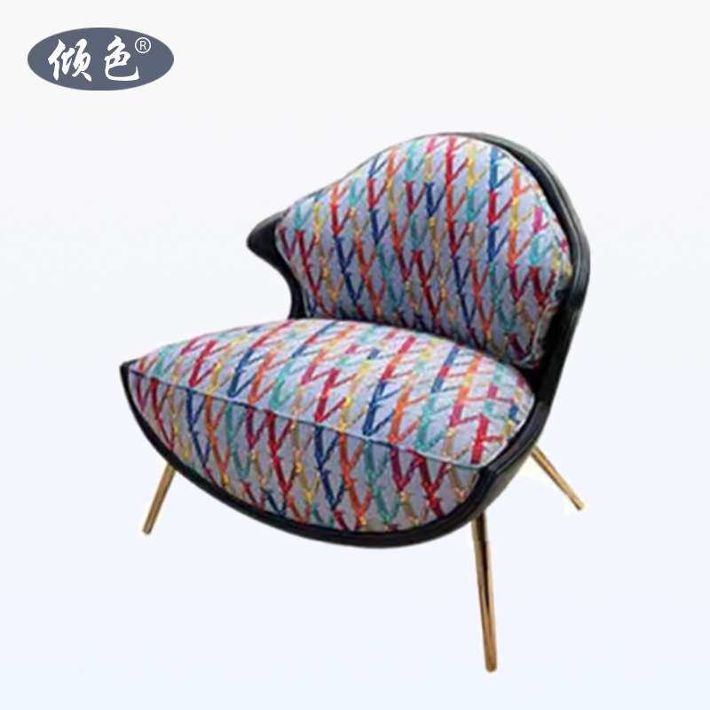 意式轻奢单人沙发休闲家用椅超纤皮艺绣花布单人椅简约办公室椅子