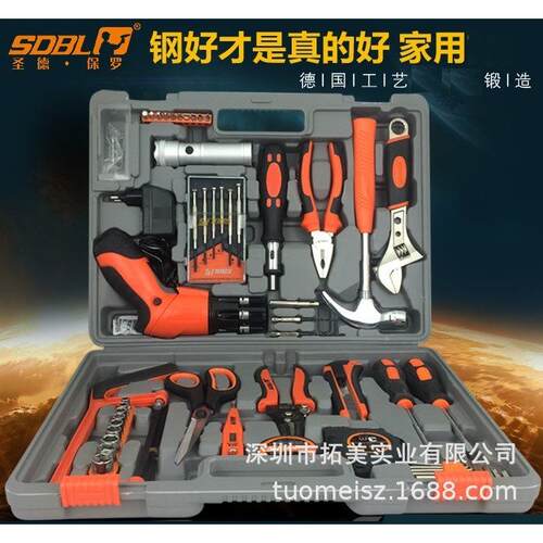 圣德保罗82件家用五金组合工具箱套装家庭电木工维修带电钻sd-013