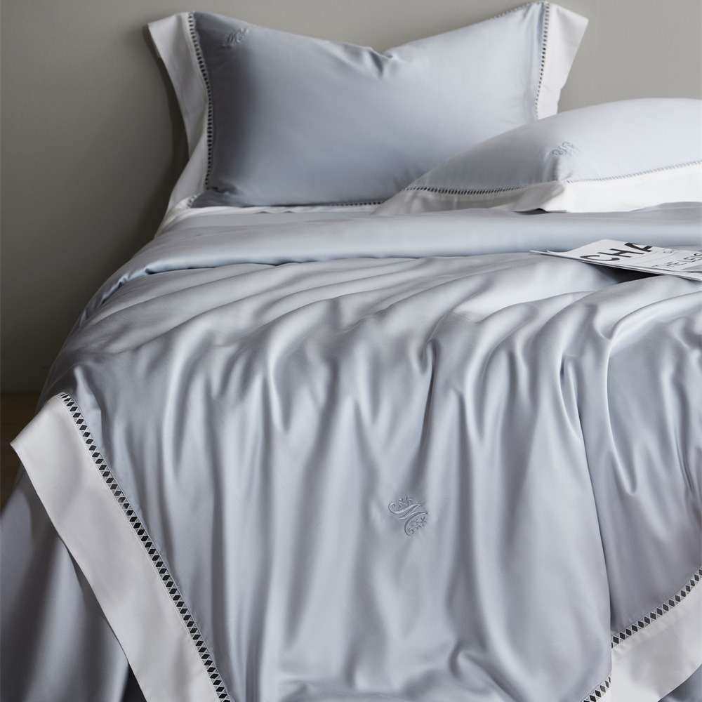 超细旦天丝四件套夏季凉感纯色镂空被套床单别墅样板间床品