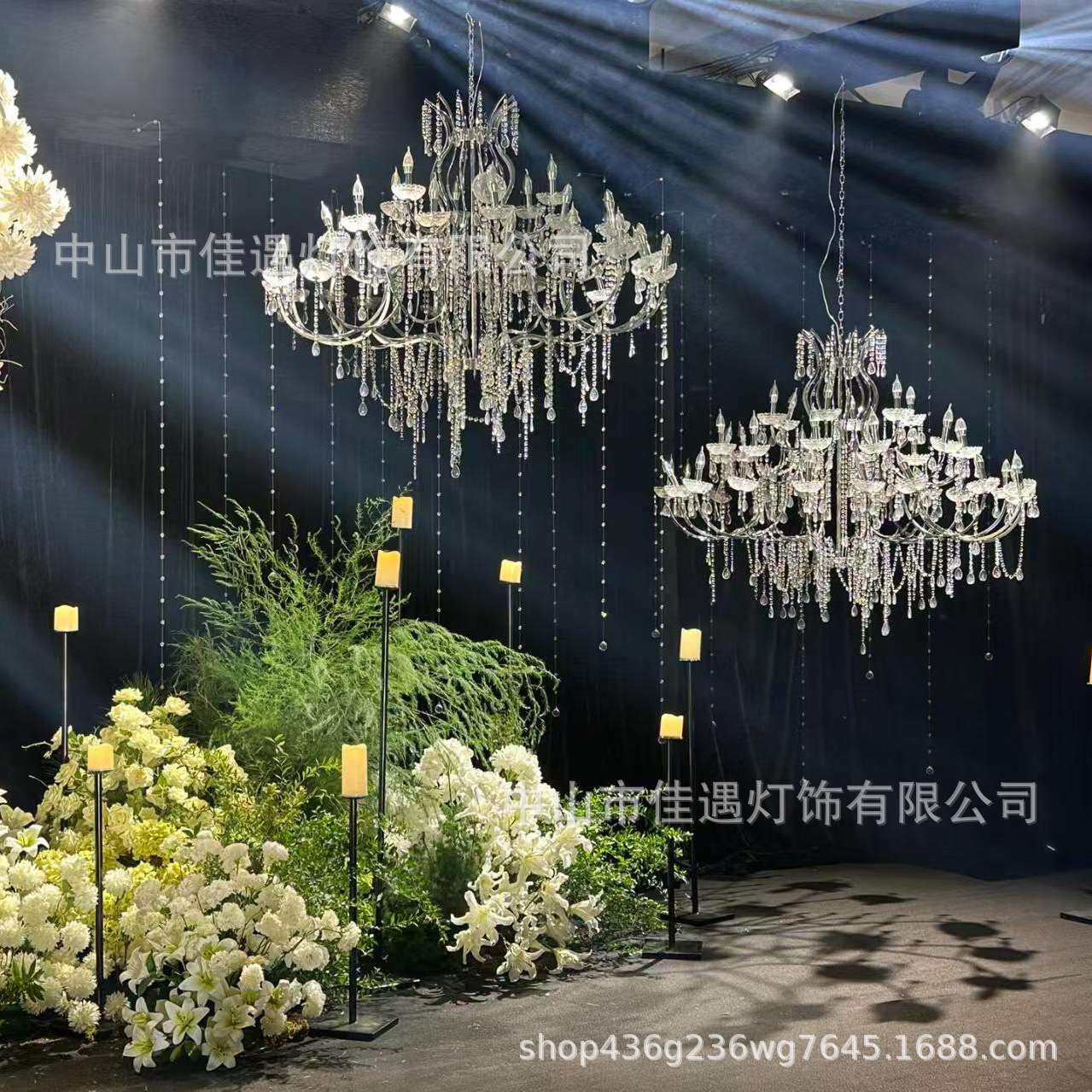 玄关水晶吊灯法式大堂婚庆吊灯电镀仪式亭装饰灯珠帘婚礼堂道具