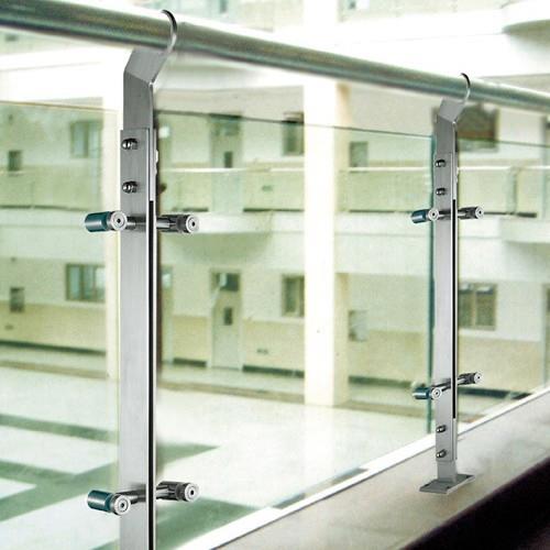 不锈钢银色扶手立柱阳台护栏杆方管玻璃免开孔卡槽室内外商场立柱