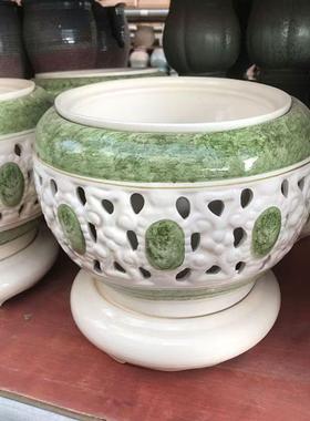 镂空双层加厚陶瓷花盆招财竹水培植物盆大号时尚花盆客厅中式摆件