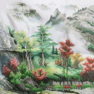 苏绣绣片客厅办公室会议室酒店大型装饰画手工刺绣长白胜境