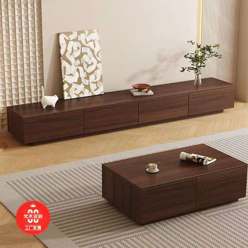 法式茶几实木电视柜组合客厅新款家用实木小户型现代简约落地奶油