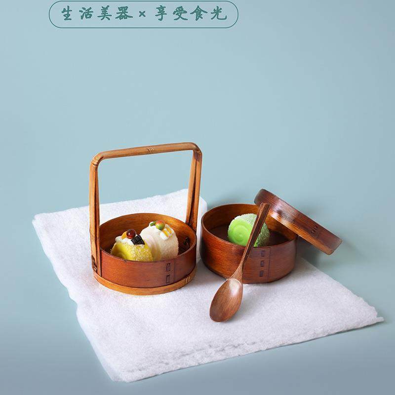 中式木质便捷提盒实木便当盒野餐饭盒复古寿司摆盘盒