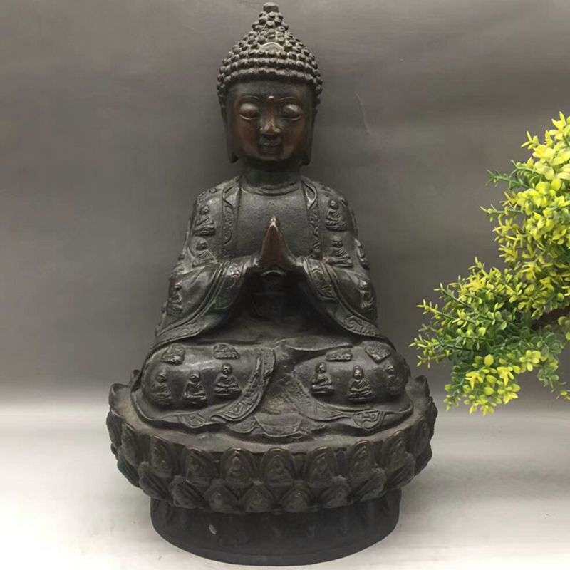 古玩杂项收藏仿古做旧紫铜释迦牟尼佛 大日如来佛铜器风水摆件