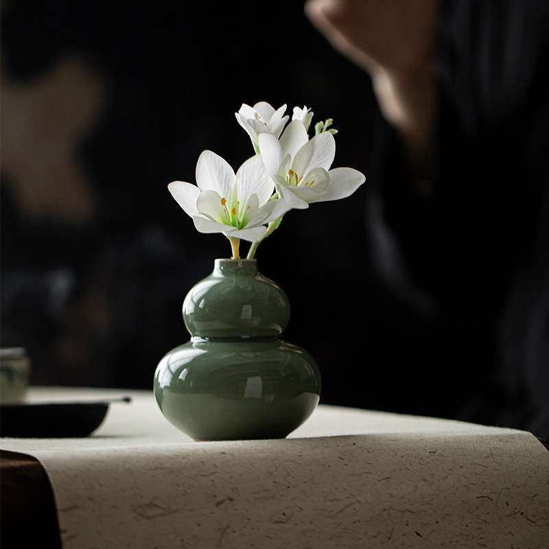 墨己陶瓷花瓶葫芦复古新中式家居摆件装饰工艺品青瓷水培花器瓶子