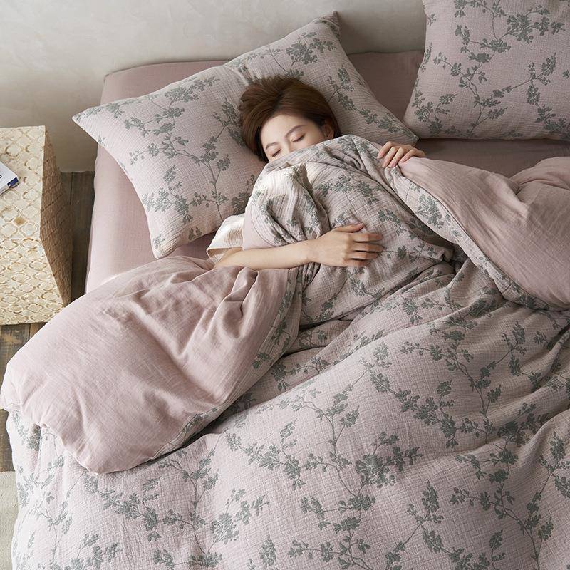 田园风纱布全棉四件套三层纱双层纱纯棉床品柔软舒适裸睡被套床单