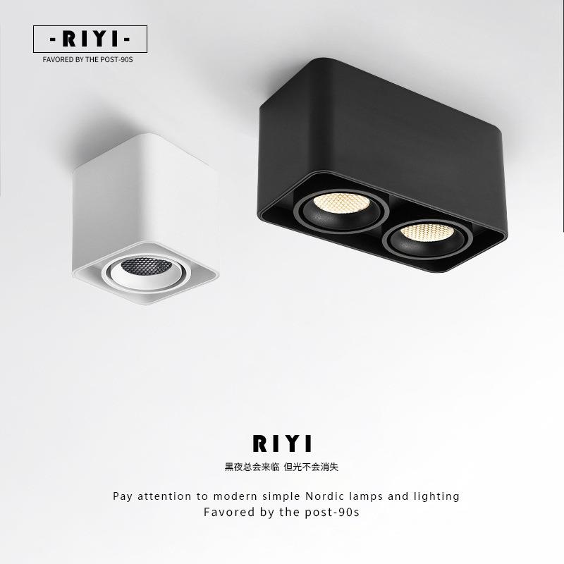 全光谱led明装射灯家用客厅天花灯方形卧室灯酒店商用筒灯无主灯