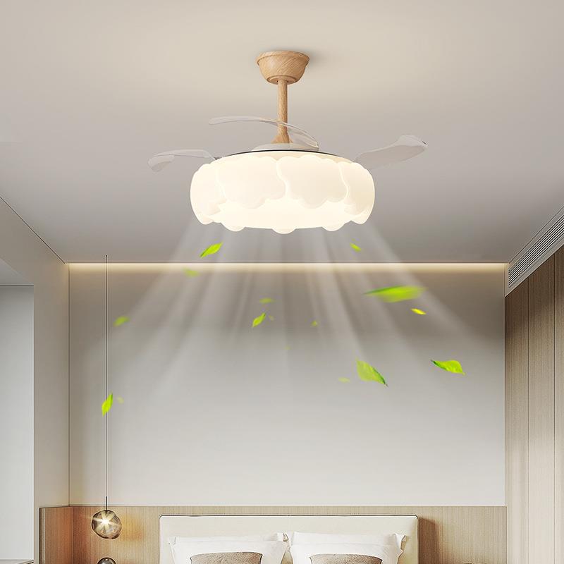 奶油风卧室风扇灯简约客厅书房护眼吊扇灯温馨静音小型一体风扇灯