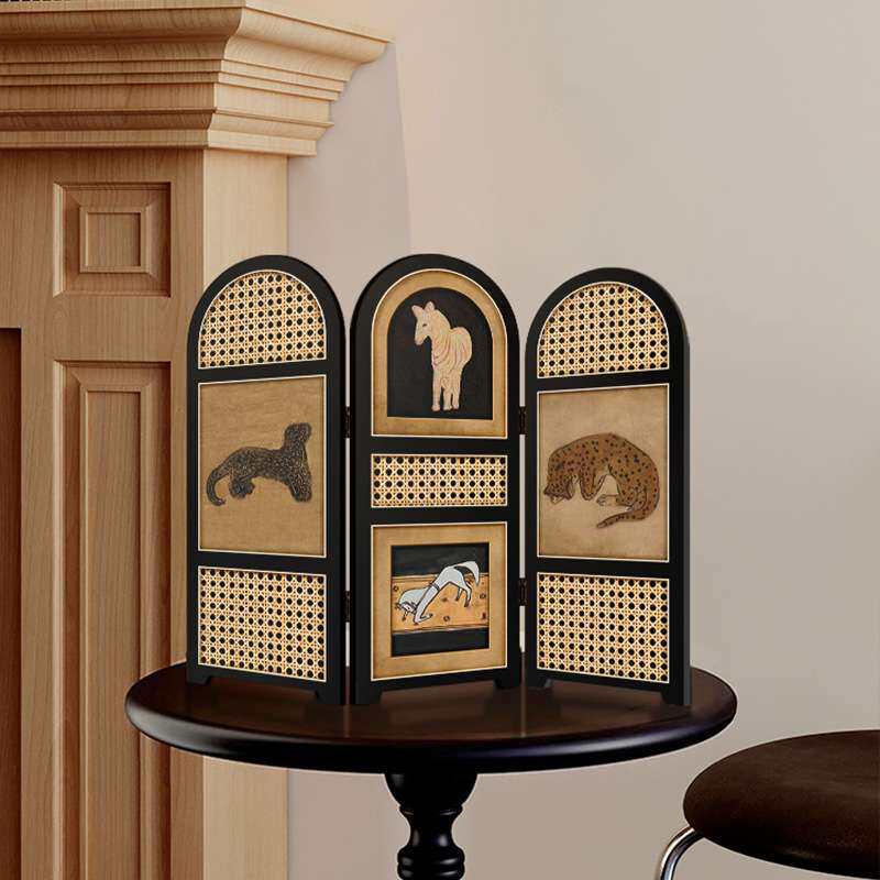 中古风桌面装饰摆件复古金钱豹装饰画电视柜玄关柜边柜屏风小摆画