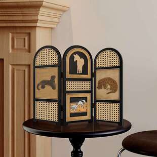 中古风桌面装饰摆件复古金钱豹装饰画电视柜玄关柜边柜屏风小摆画