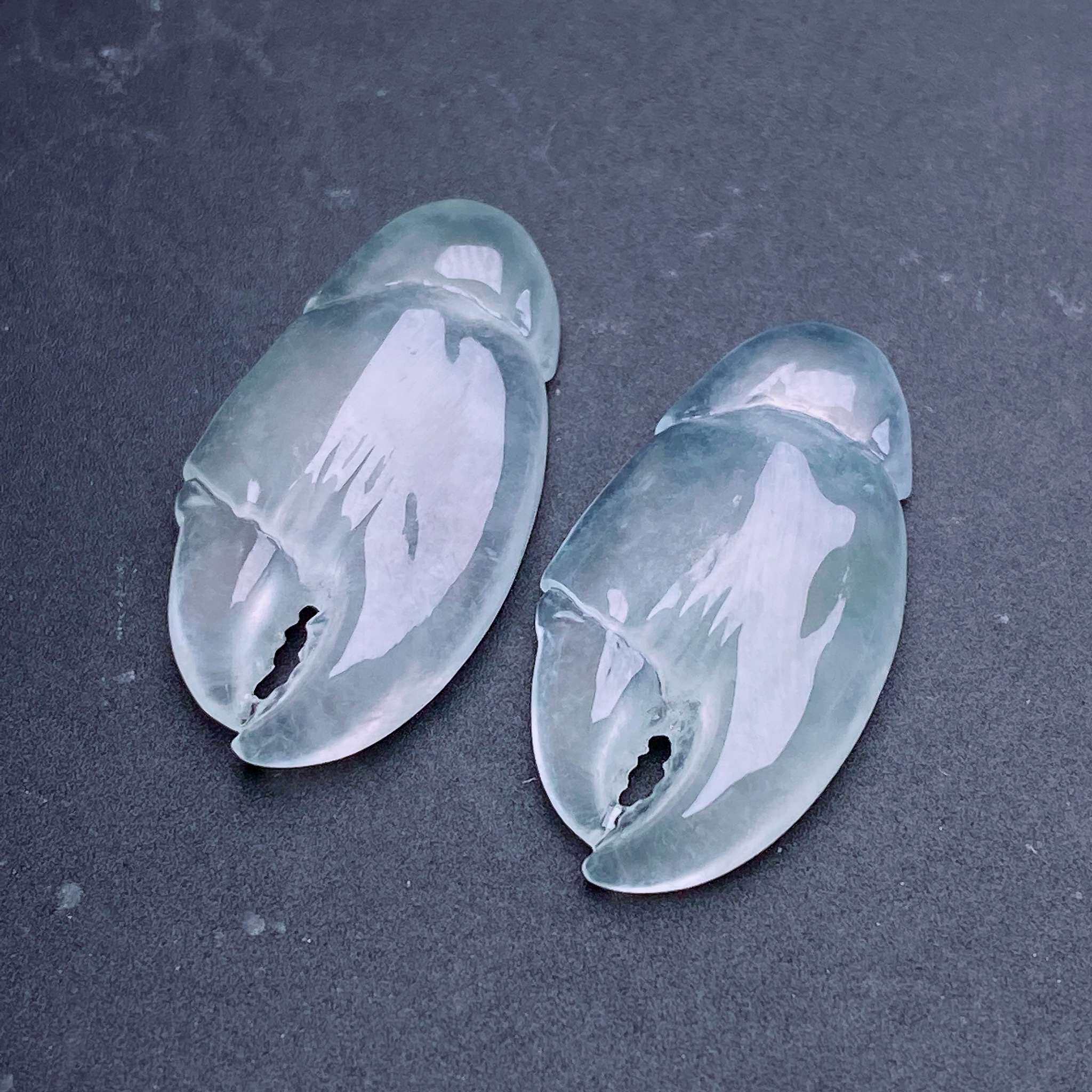 缅甸天然翡翠a货高冰种有钱蟹钳裸石yypj卡21.7–12-4.3mm