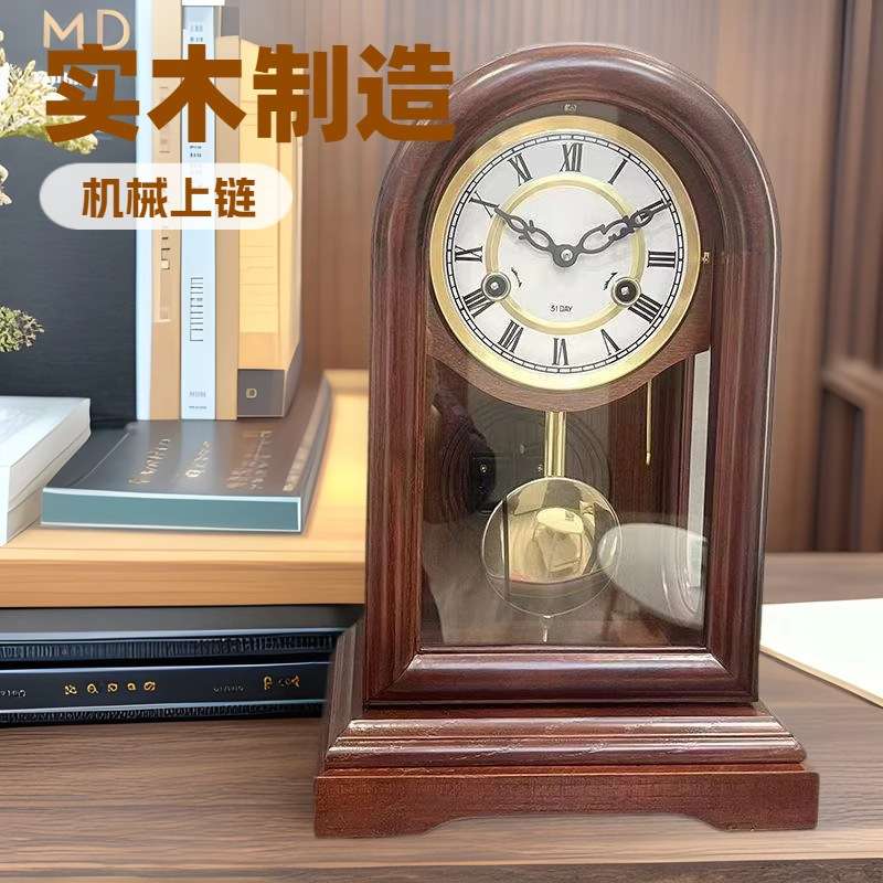 机械 立钟纯实木北极星纯铜机芯老式发条复古摆钟台钟小号立钟报