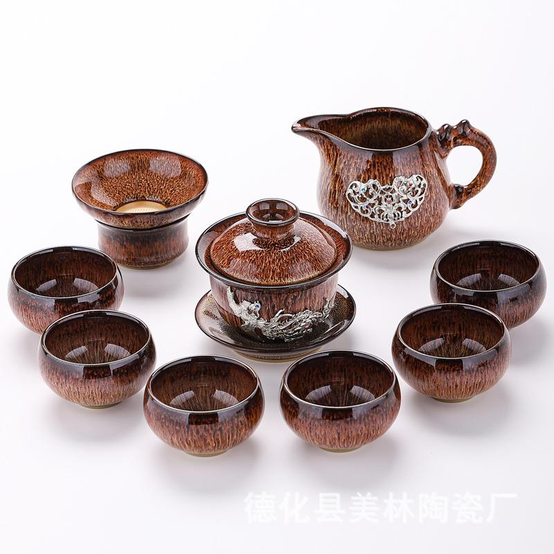 德化2023新款镶银轻奢高档泡茶壶茶水分离杯家用轻奢轻携茶具套装