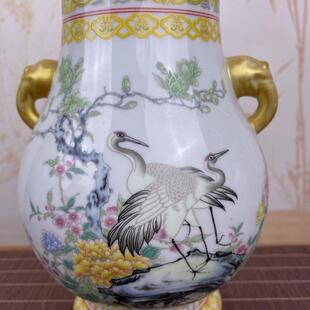 陶瓷夜光双耳福筒花瓶插花器客厅家居装饰品摆件书房博古架摆设品