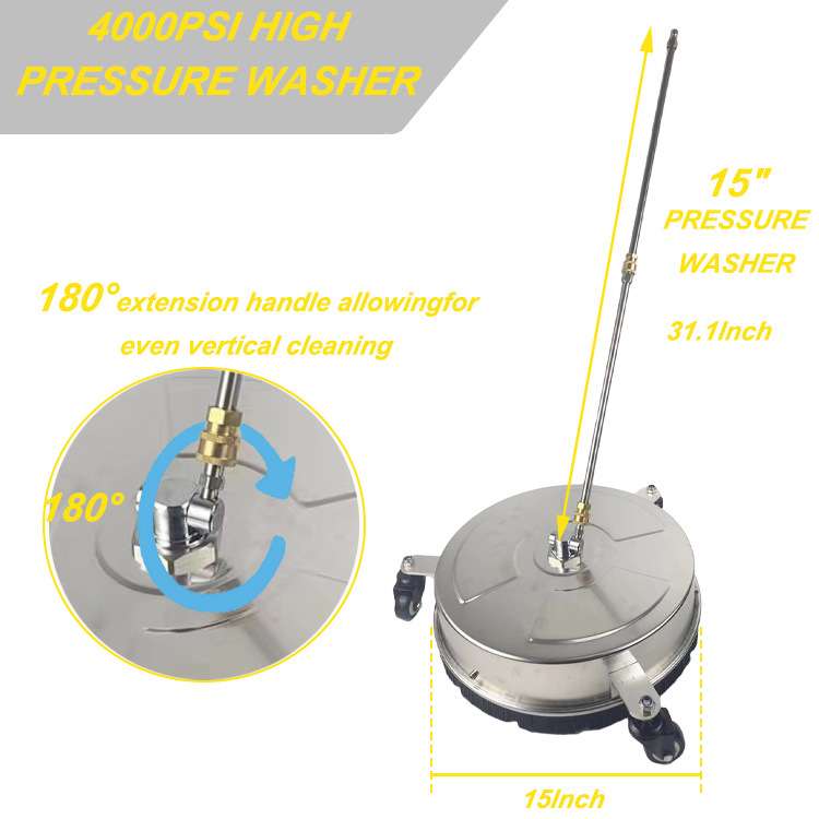 压力清洗机高压圆盘洗地器带轮16.5英寸不锈钢带2根延长杆4000PSI