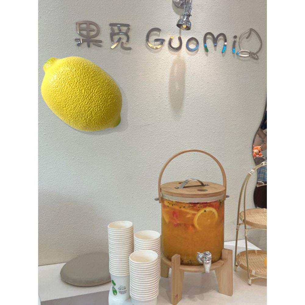 玻璃钢仿真水果雕塑大榴莲大模型奶茶店招牌门头发光柠檬壁挂装饰