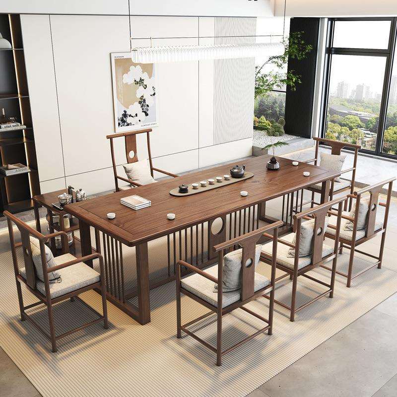 新中式大板实木茶桌一体家用办公室客厅泡茶桌椅组合办公泡茶茶几