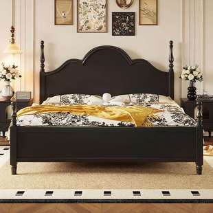 米尔斯实力工厂黑色北欧实木床小户型床家用1米5的床加床垫单人床