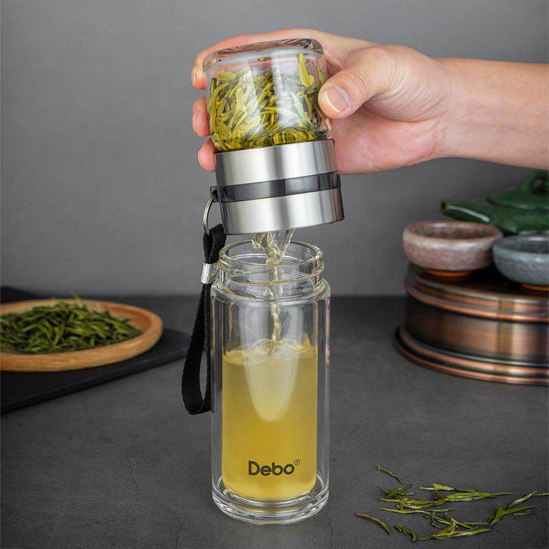 德铂debo双层玻璃杯加厚隔热防爆耐高温茶水分离泡茶杯特尔斯