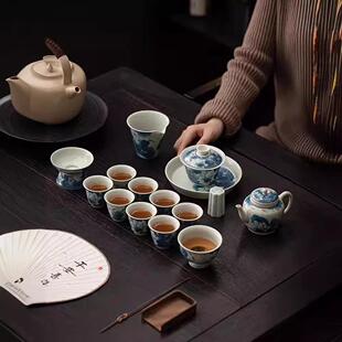 青花茶具套装家用客厅景德镇釉下彩中式复古办公室会客泡茶壶茶杯