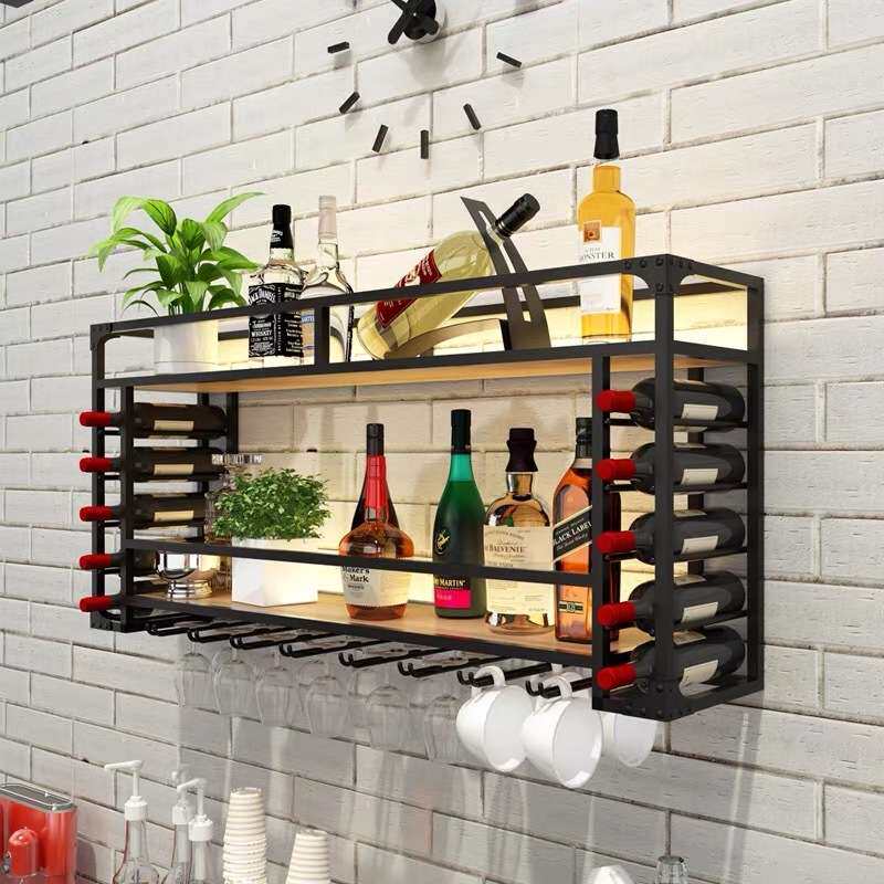 吧台酒柜置物架酒店家用餐厅放酒酒杯架倒挂红酒铁艺餐厅墙壁酒架