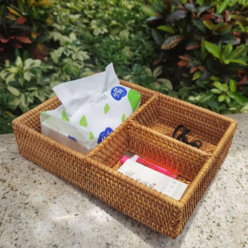 越南藤编多格托盘收纳盒茶盘茶具筐点心盘茶杯托藤编托盘